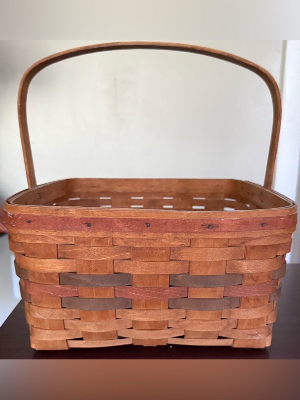 Longaberger Natural Brown Woven Square Storage Basket with Divider